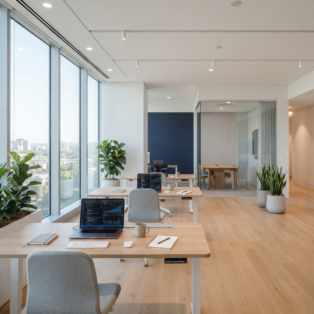 A modern, organized technology consulting workspace